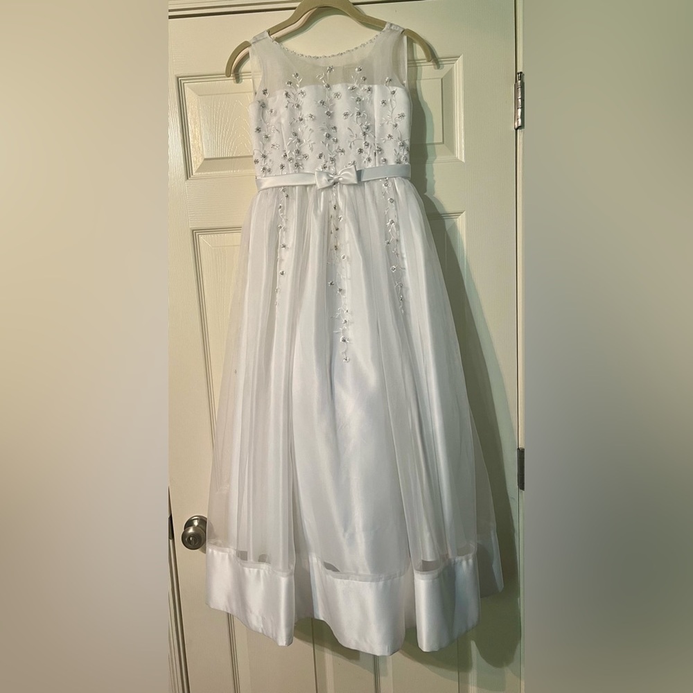 Morilee White Flower Girl Communion Embellish Long Dress Girls 13/14 *stain*